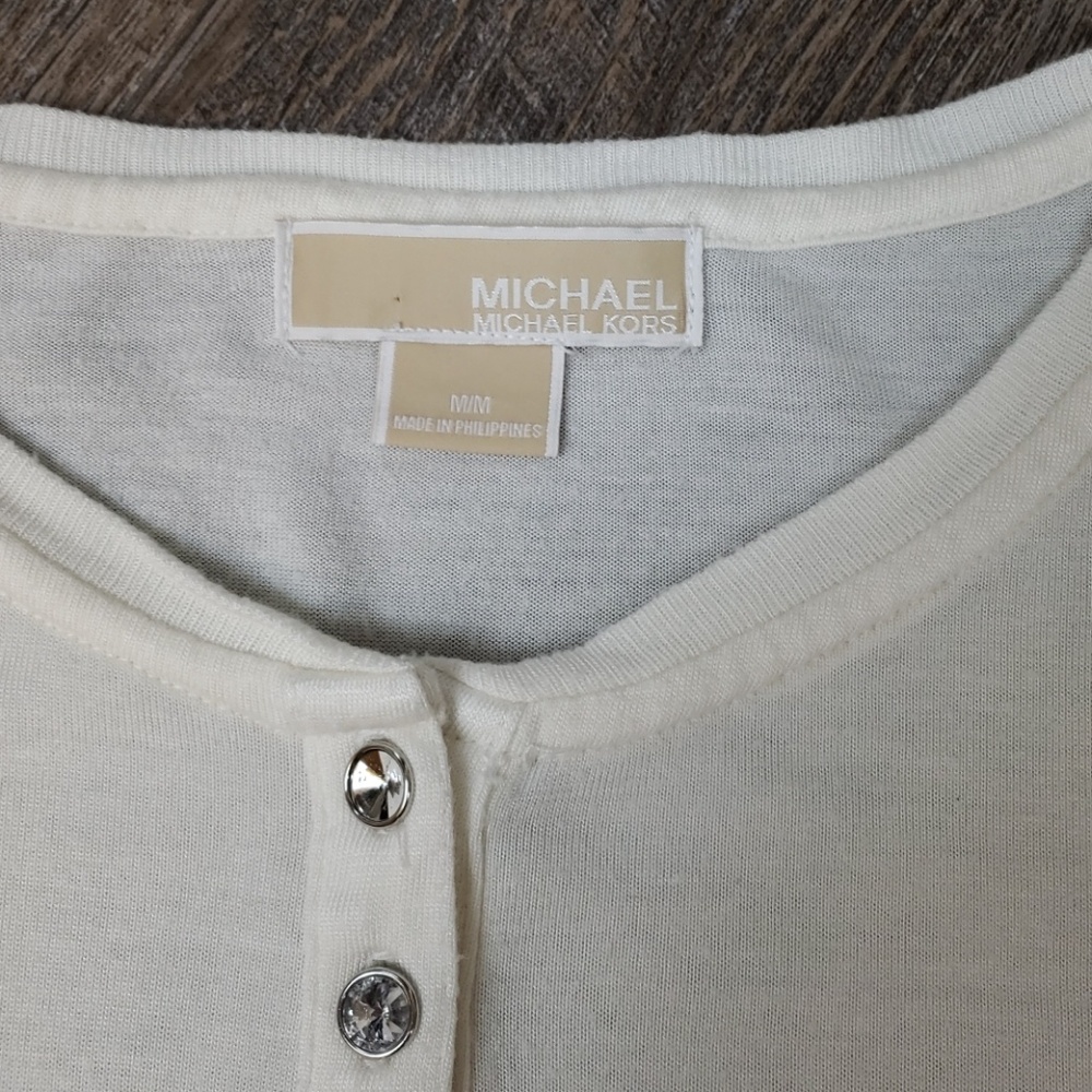 Michael Kors long sleeve rhinestone button top, M - Picture 4 of 8